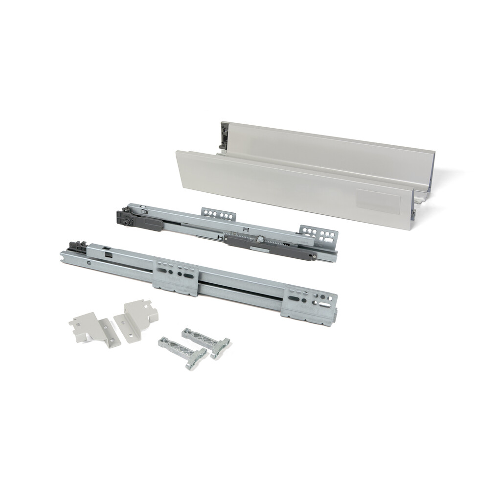 Vantage-Q drawer kit for kitchens and bathrooms, push to open, 400, Silver painted, Steel-Primary