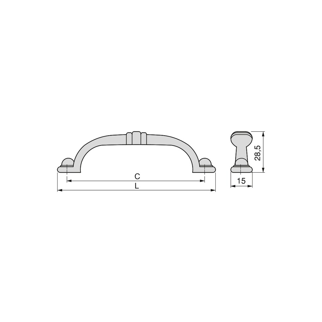 Furniture handle Cairo, L110mm, 96mm interaxis, Zamak, bronze-1