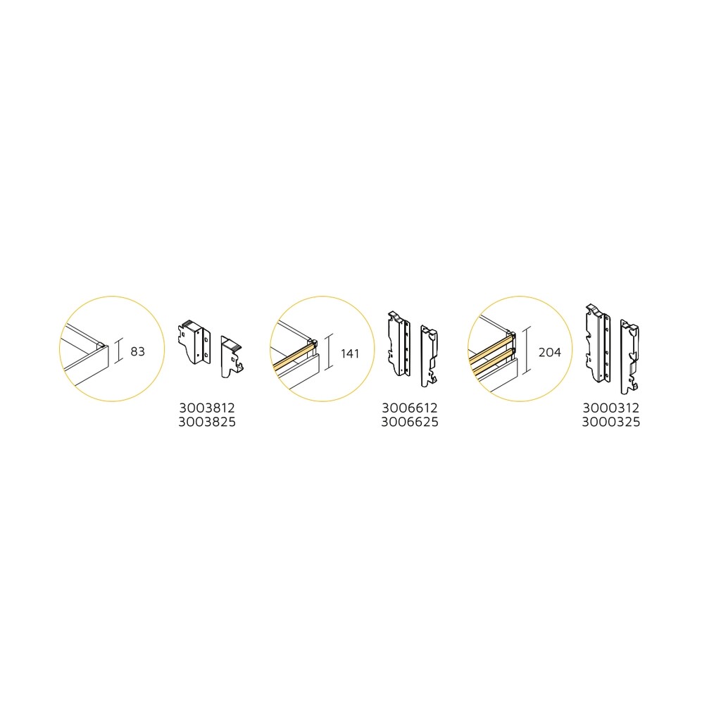 Set of fittings for metal sides height 83 mm, For drawer, White painted, Steel-1