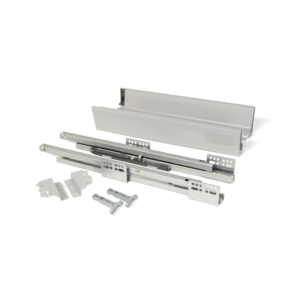Vantage-Q drawer kit for kitchens and bathrooms, soft close, 300, Silver painted, Steel-Primary