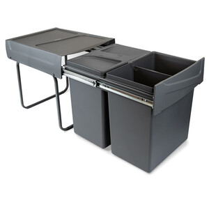 Pojemniki do recyklingu Recycle z pokrywą zapobiegającą wydostawaniu się zapach&oacute;w do kuchni, 2 x 20L, mocowanie na dnie i ręczne wysuwanie zdjęcie produktu