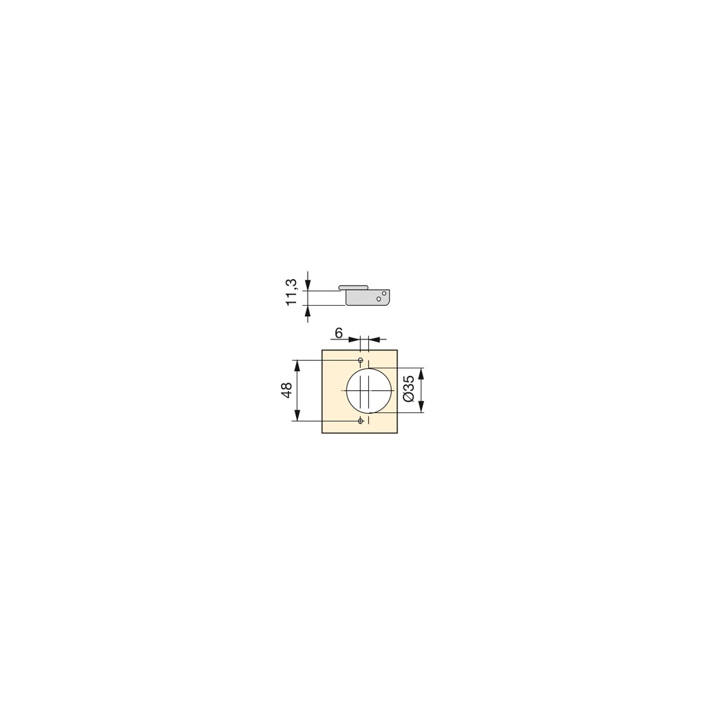 Kit von 20 Topfscharniere X91N Eckanschlag, Montageplatten mit vormontiereten Schrauben und Spreizdübeln , Durchmesser 5x9.5mm, Höhe 0, Stahl, vernickelt-2