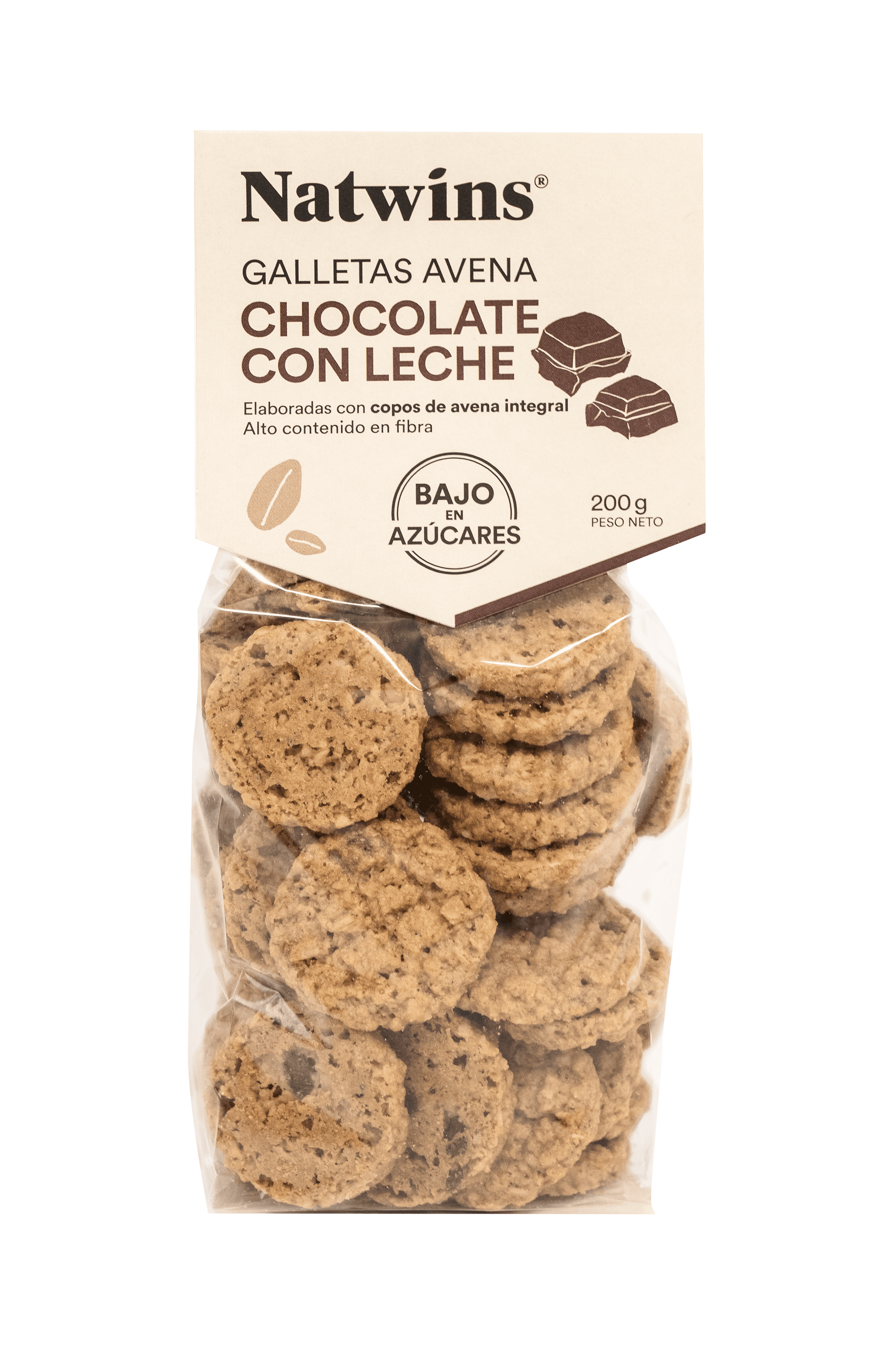 Galletas de avena con chocolate con leche basic 200 g, Natwins