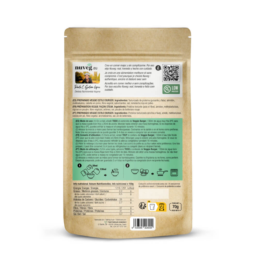 Veggie burger sin gluten 70 g, Nuveg