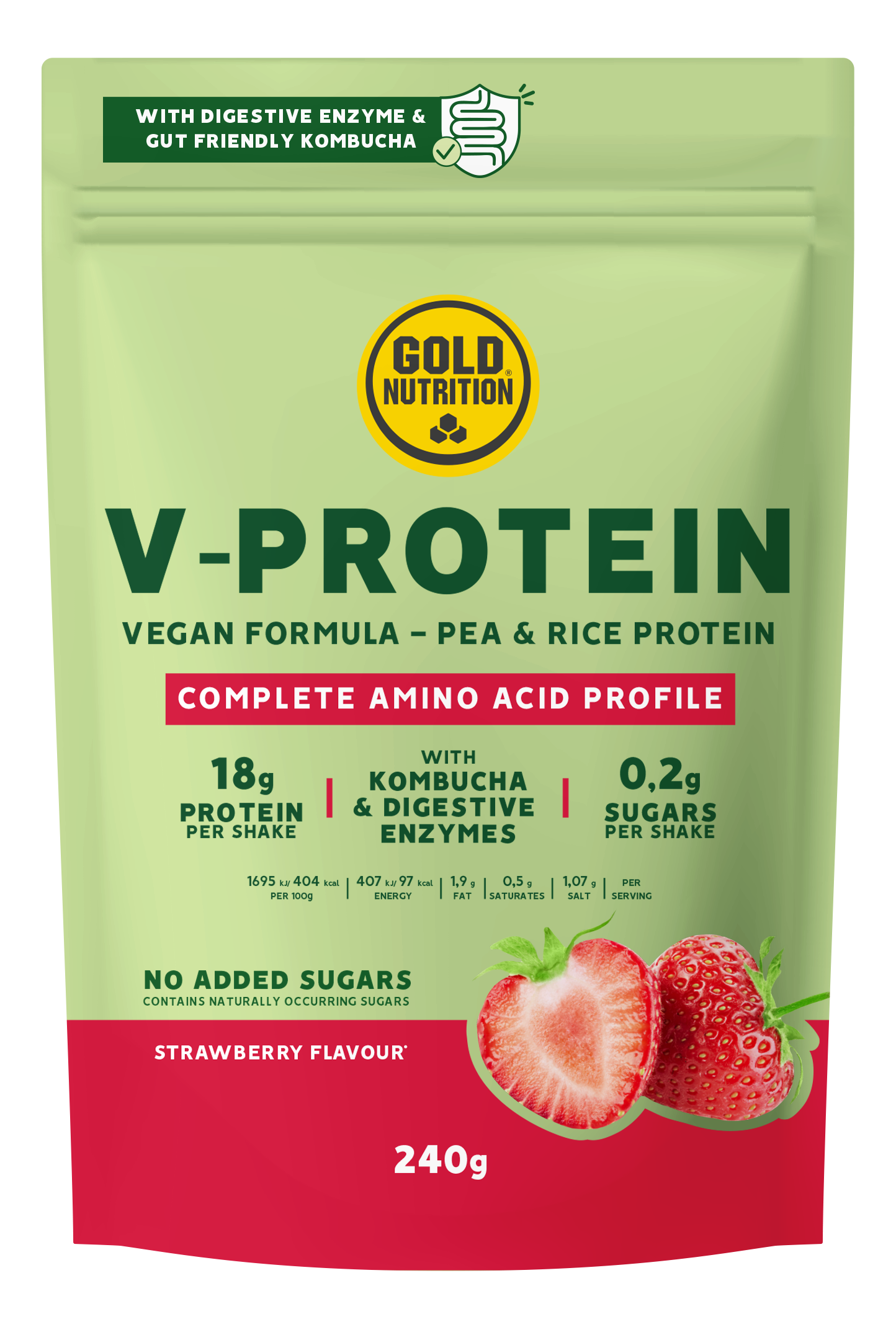 V-protein fresa 240 g, Gold Nutrition