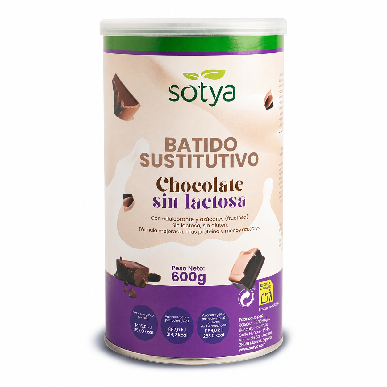 SOTYA BATIDO SUSTITUTIVO CHOCOLATE SIN LACTOSA 600G