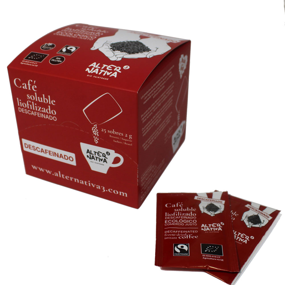 Café descafeinado liofilizado BIO 25 sobres, Alternativa 3