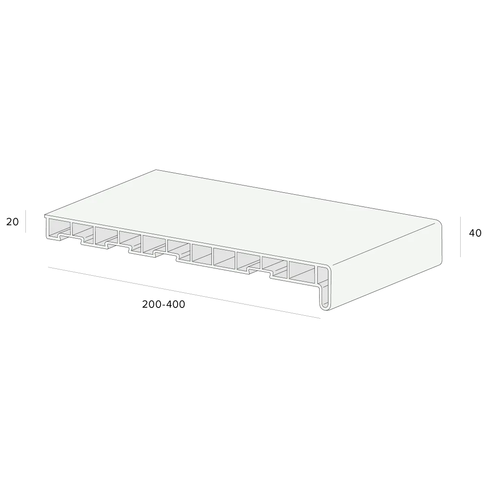 Tekening Novaboard vensterbank 40cm