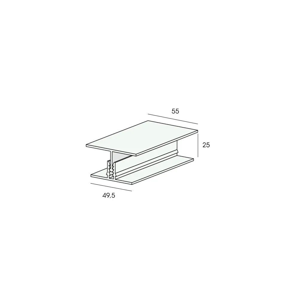 Tekening H-verbindingprofiel 2-delig 20mm