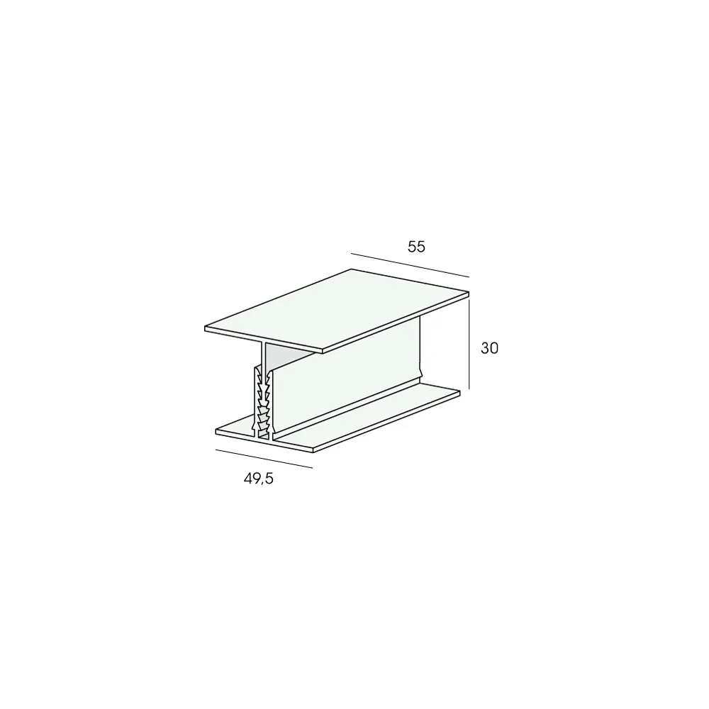 Tekening H-verbindingprofiel 2-delig 30mm