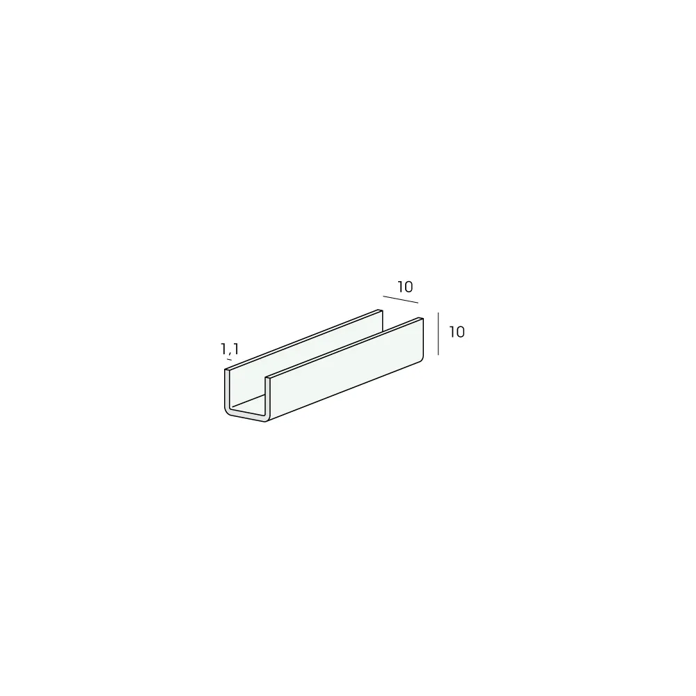 Tekening U-profiel inwendig 10mm