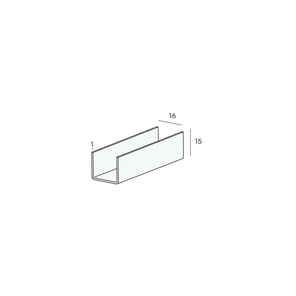 Tekening U-profiel inwendig 16mm