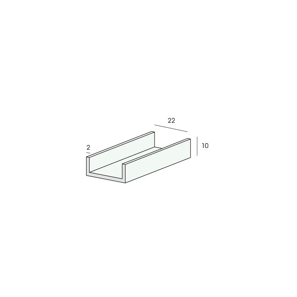 Tekening U-profiel inwendig 22mm