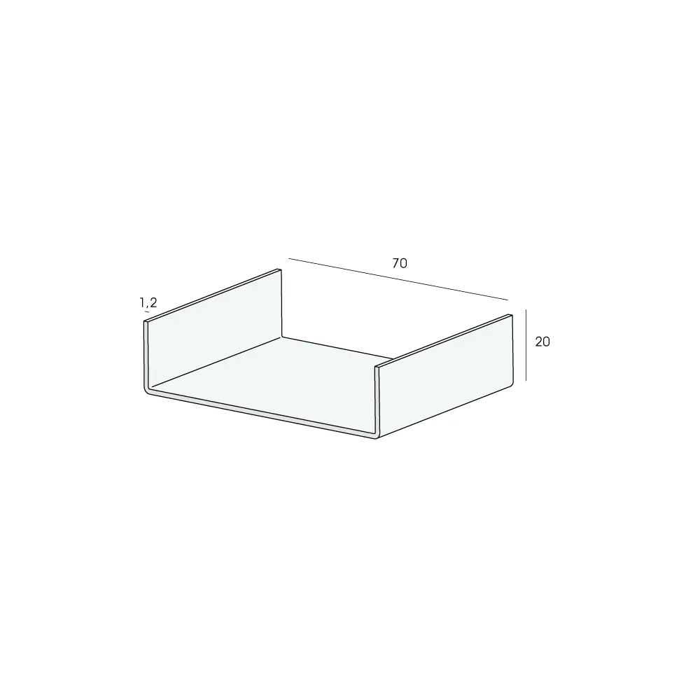 Tekening U-profiel inwendig 70mm