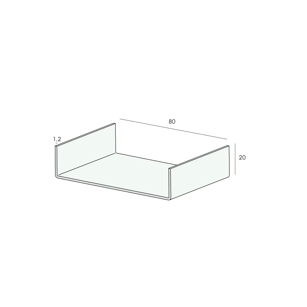 Tekening U-profiel inwendig 80mm