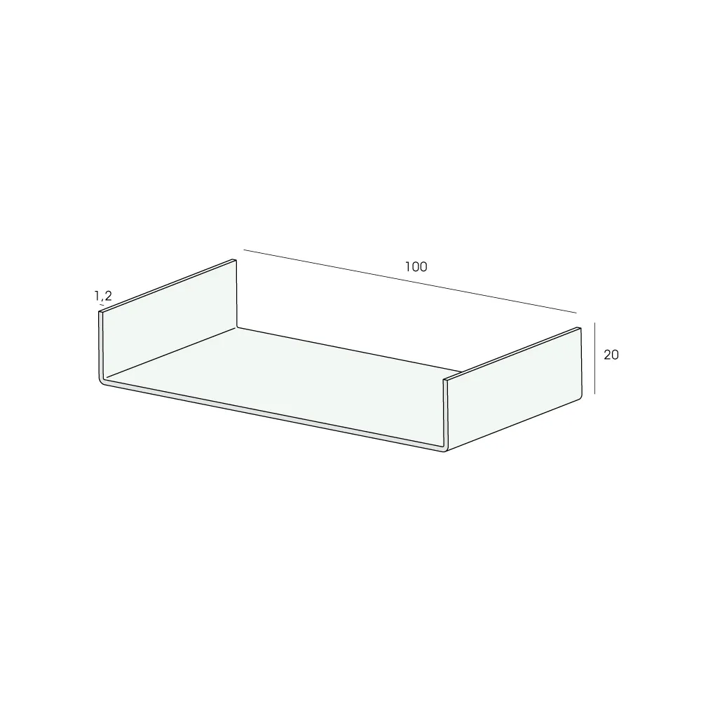 Tekening U-profiel inwendig 100mm