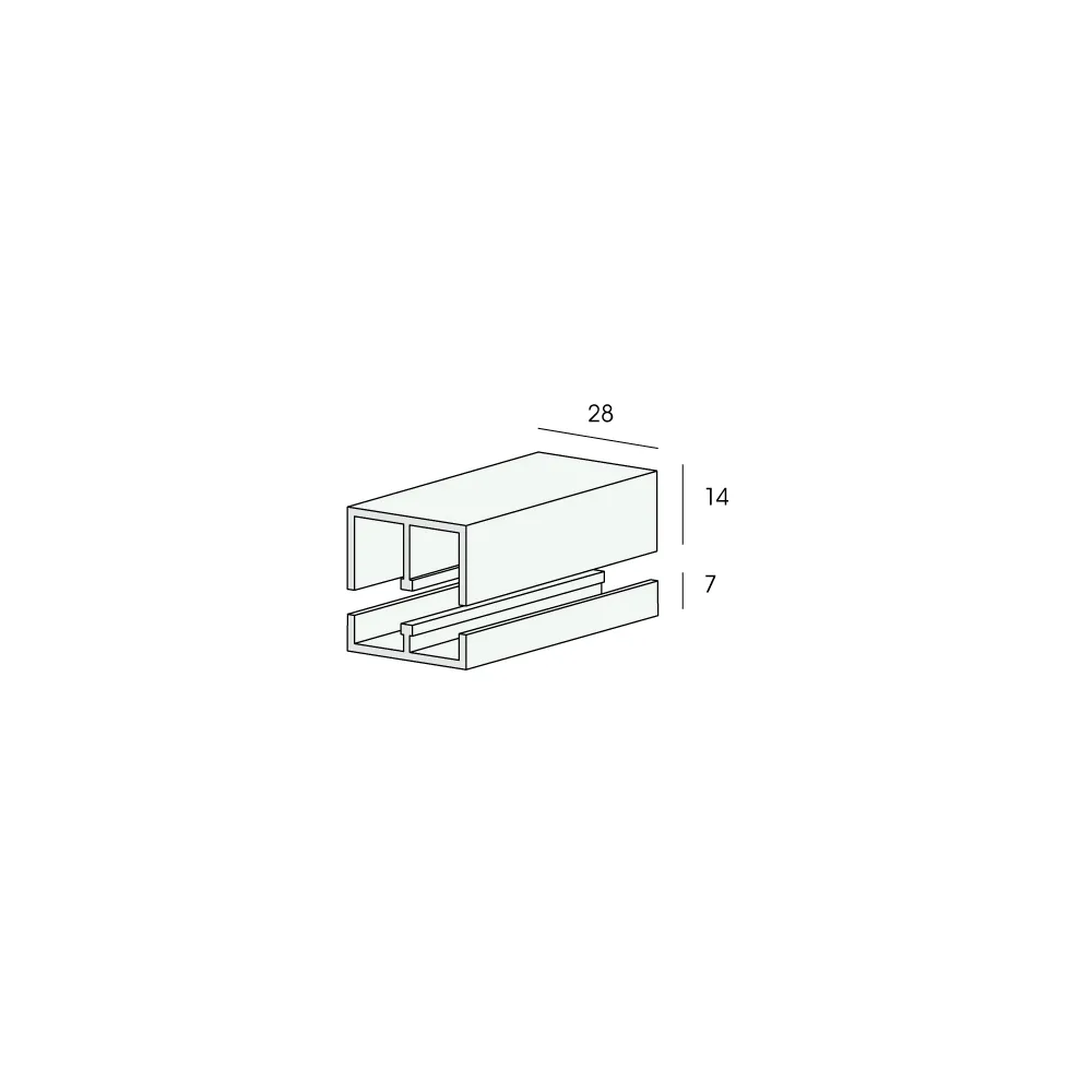 Tekening Onder schuifrailprofiel 2x10mm