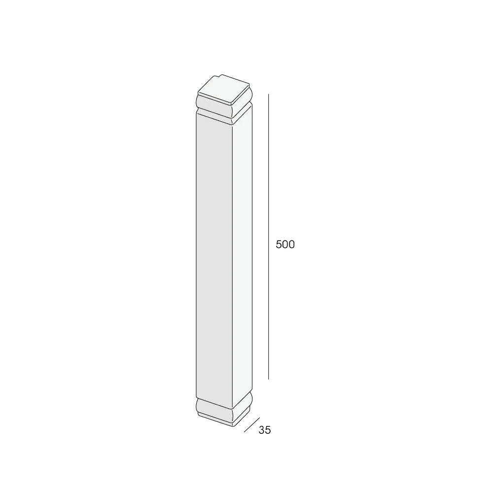 Tekening Uitwendig hoekstuk geprofileerd 500mm