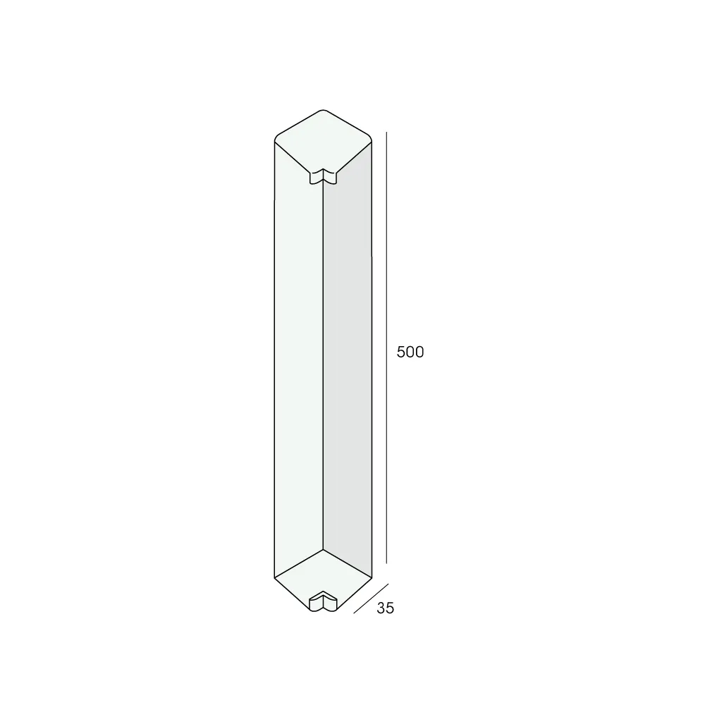 Tekening Uitwendig hoekstuk 500x35mm