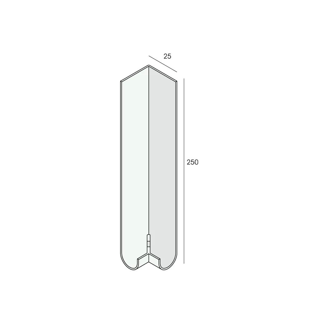 Tekening Uitwendig hoekstuk 250x25mm