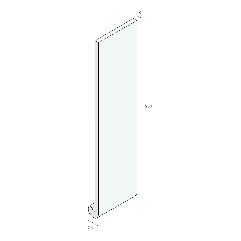Tekening Paneel afgerond 250x25x9mm