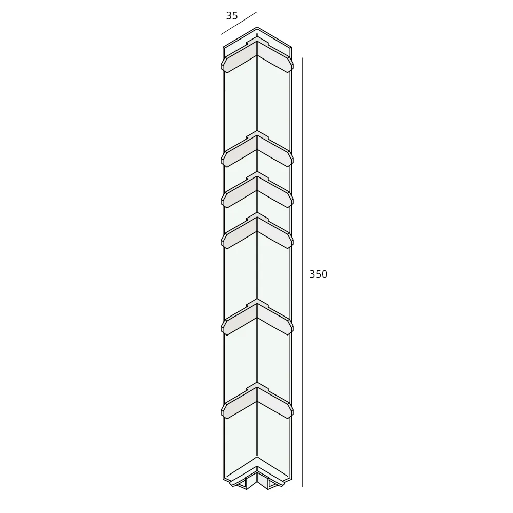 Tekening Uitwendig hoekstuk 350mm Keralit dakrand