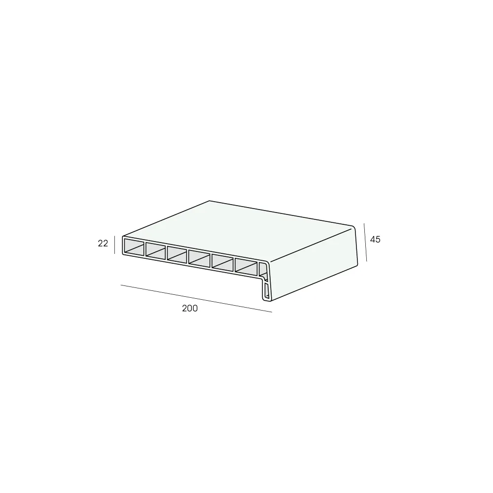 Tekening Lignodur vensterbank 20cm, voorz. 45mm