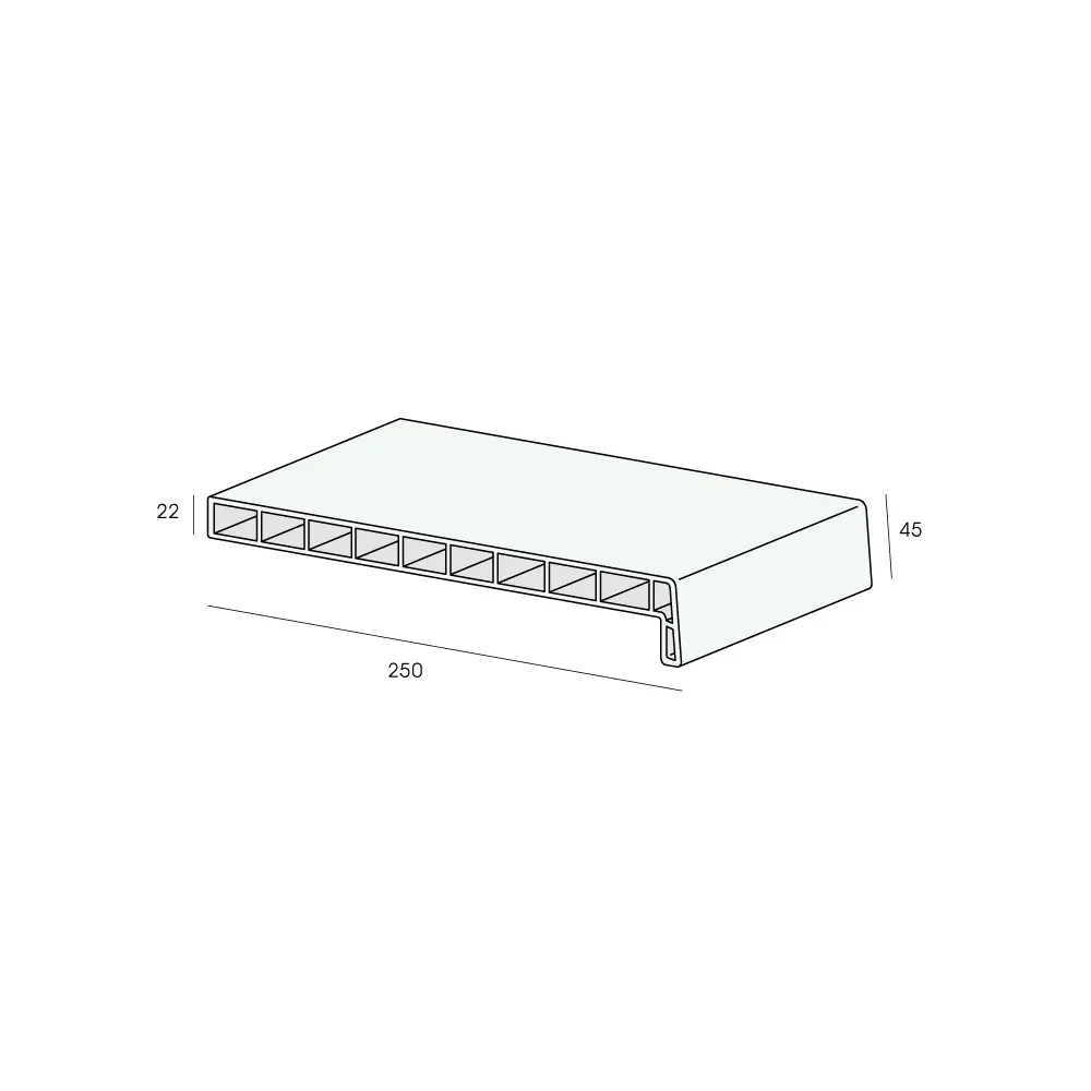 Tekening Lignodur vensterbank 25cm, voorz. 45mm