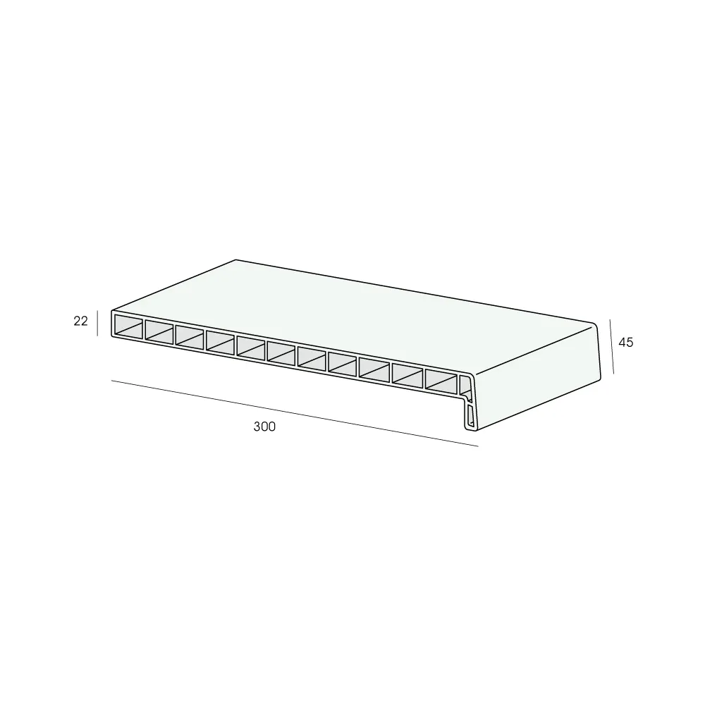 Tekening Lignodur vensterbank 30cm, voorz. 45mm