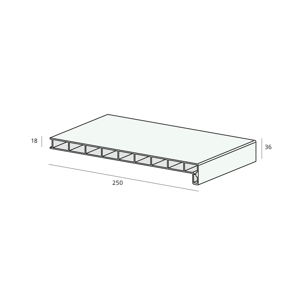 Tekening Lignodur Stone vensterbank 25cm