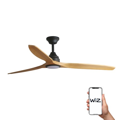 ALO DC Ø1520MM NEGRO 3 PALAS MADERA 20W CCT WIZ