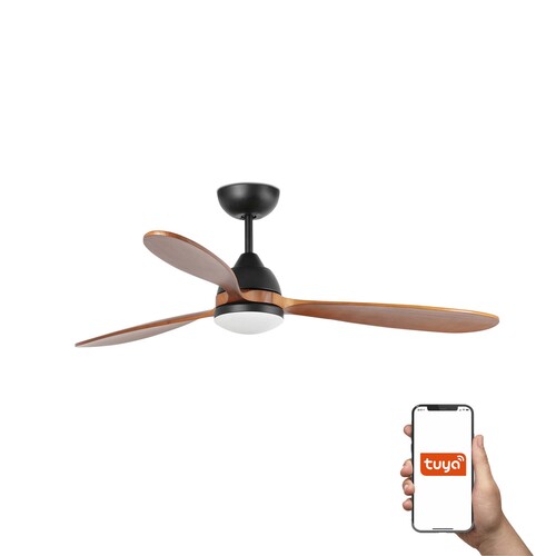 POROS Ø1320MM NEGRO 3 PALAS NOGAL 19W 2700K TUYA