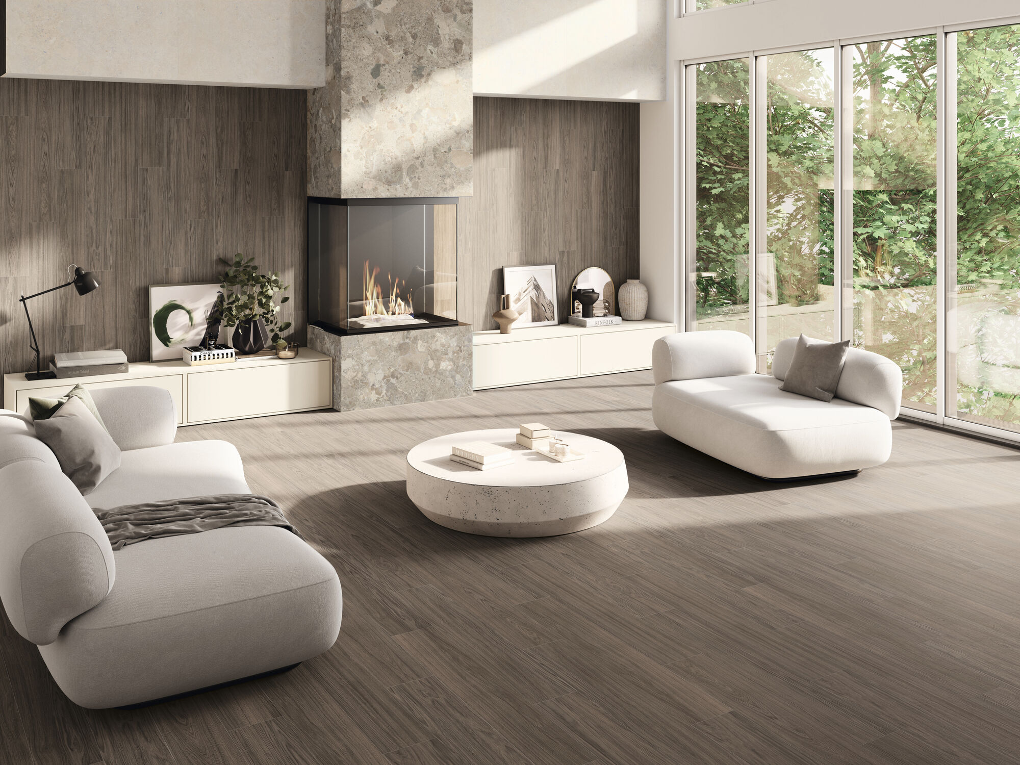 Ferreire Noce 20 x 120 cm. Positano Bronzo Natural 280 x 120 cm. Salerno Avorio Natural 280 x 120 cm.