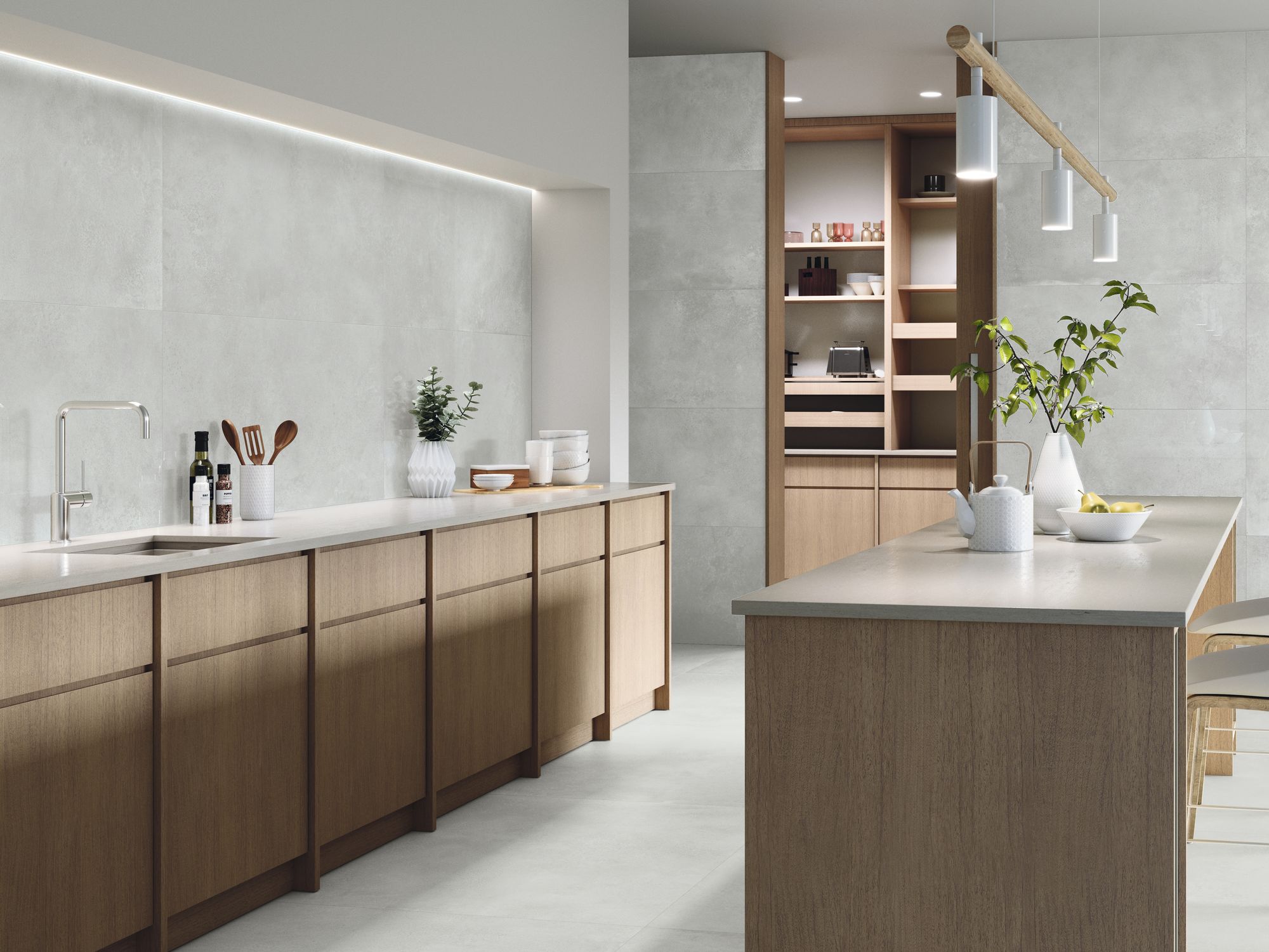 Unik Ash pulido 60 x 120 cm. Pavimento Unik Ash natural 120 x 120 cm.