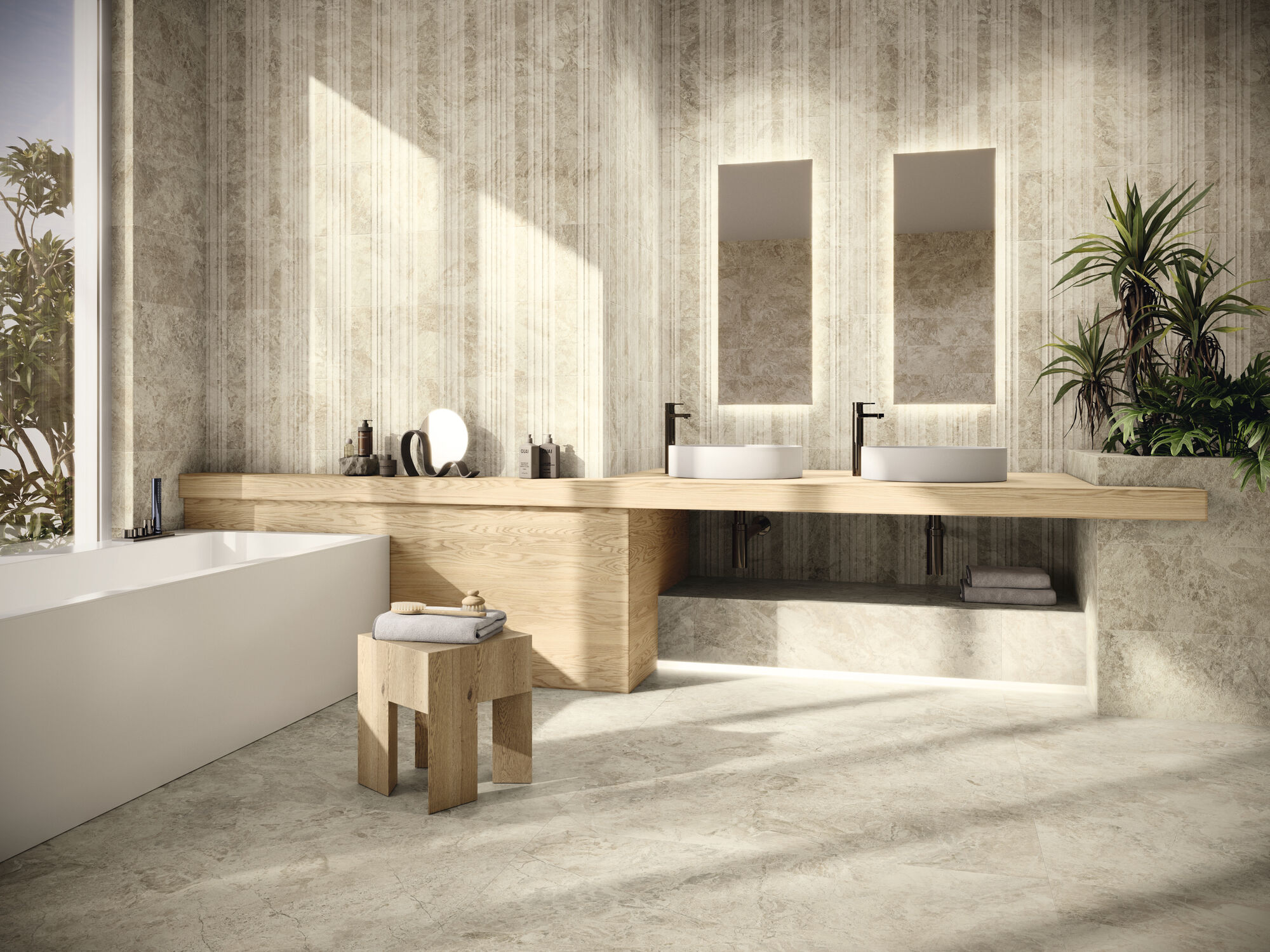 Canyon Beige Rect. 30x90 cm. Duomo Canyon Beige 30x90 cm. Canyon Beige 120x120 cm.