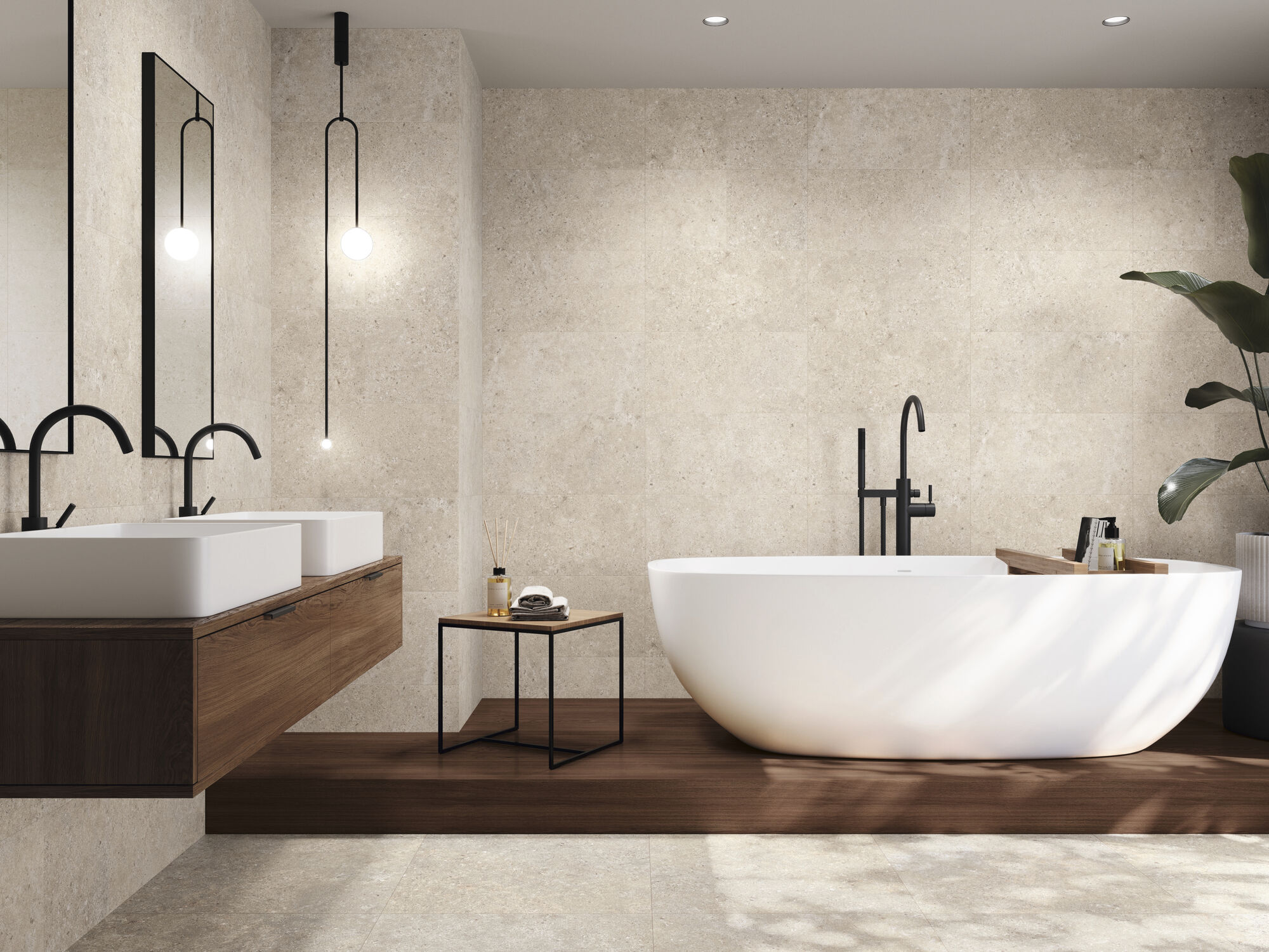 Stoneland Ivory 30 x 60 cm.  Pavimento Stoneland Ivory 60 x 60 cm.