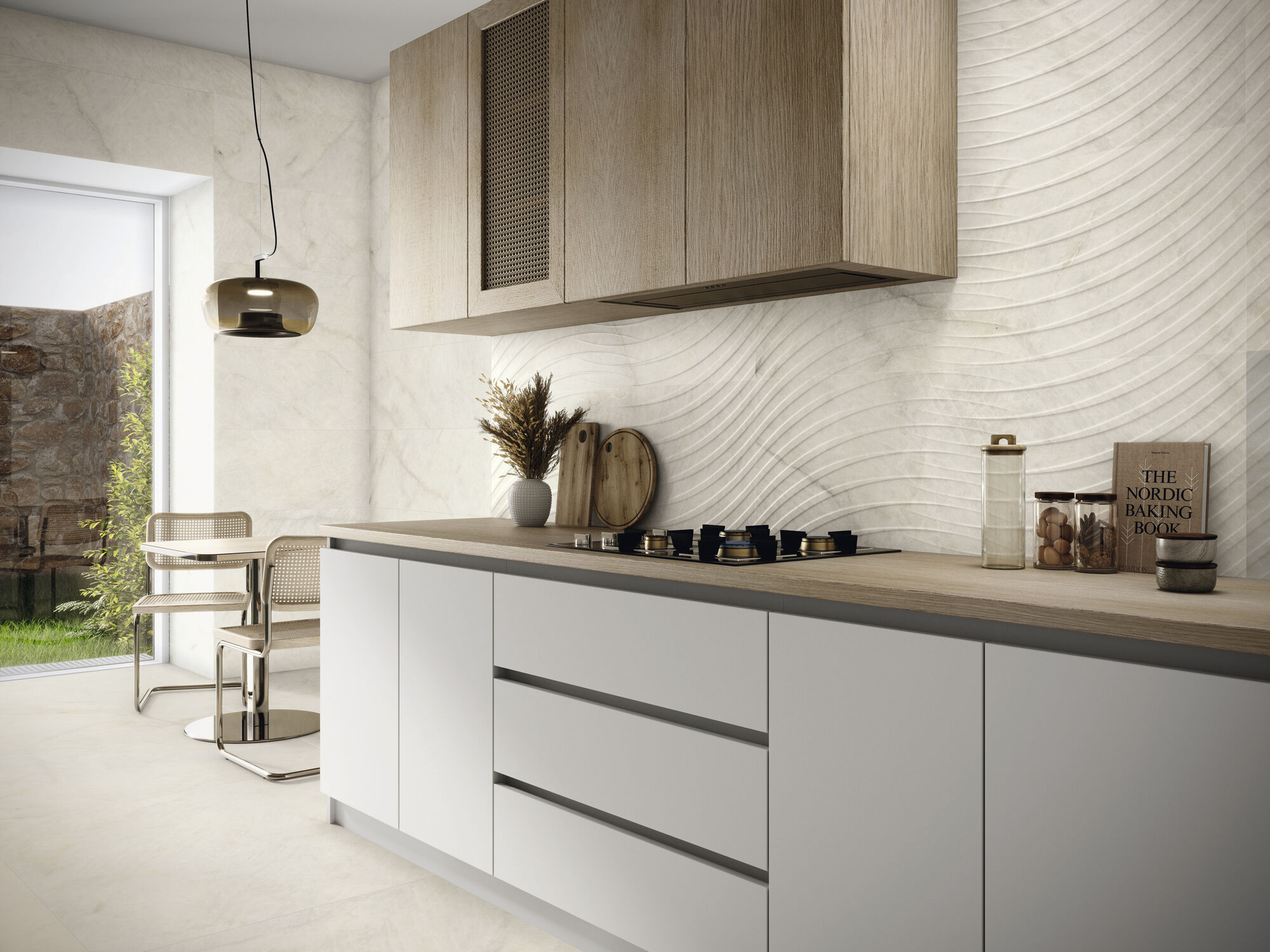 Revestimiento Crystallo Satin 40x120 cm. Curve Crystallo Satin 40x 120 cm. Crystallo Natural 120x120.