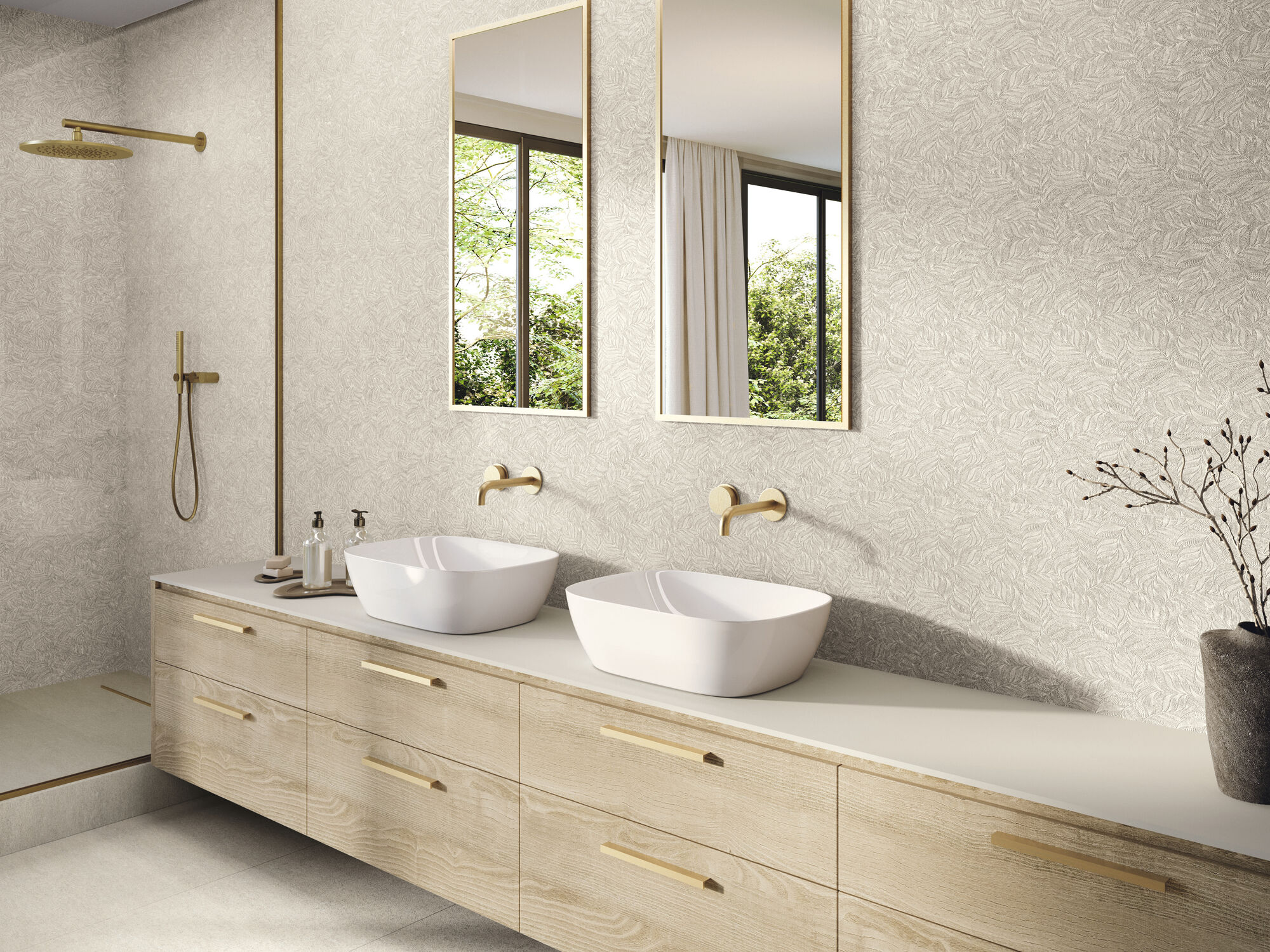 Revestimiento Covent Sand 60x120 cm.  Brera Sand 60x60 cm.