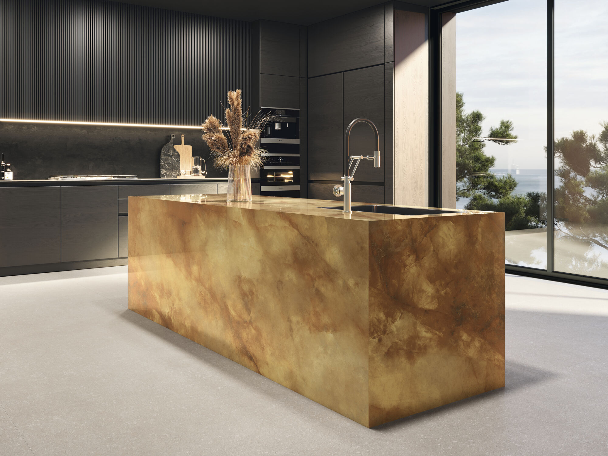 Sunset 120x280 cm. Pavimento Brera Nut 120x120 cm.