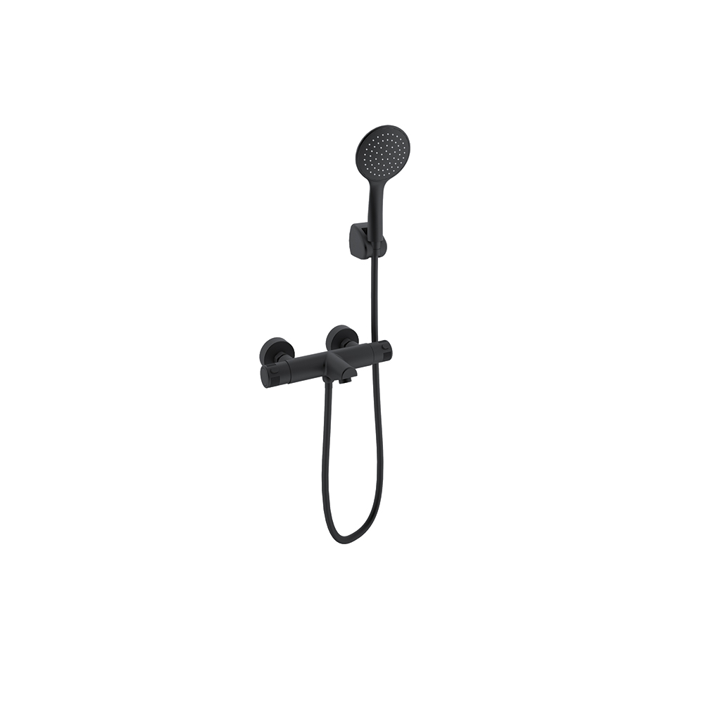 Termotech, termostático de baño-ducha con equipo de ducha, negro mate