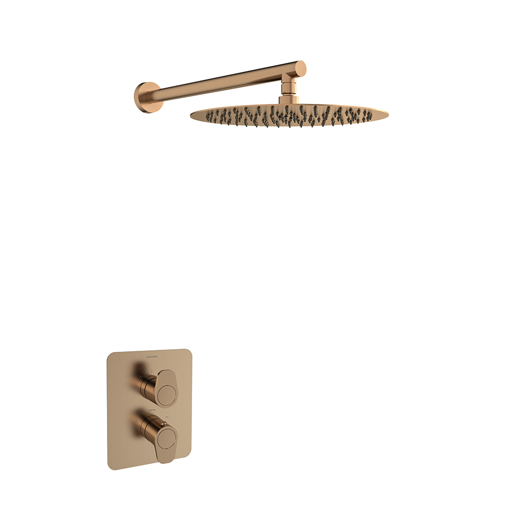 Alexia, conjunt termostàtic encastat 1 via amb rociador metàl·lic Ø300 mm, coure raspallat