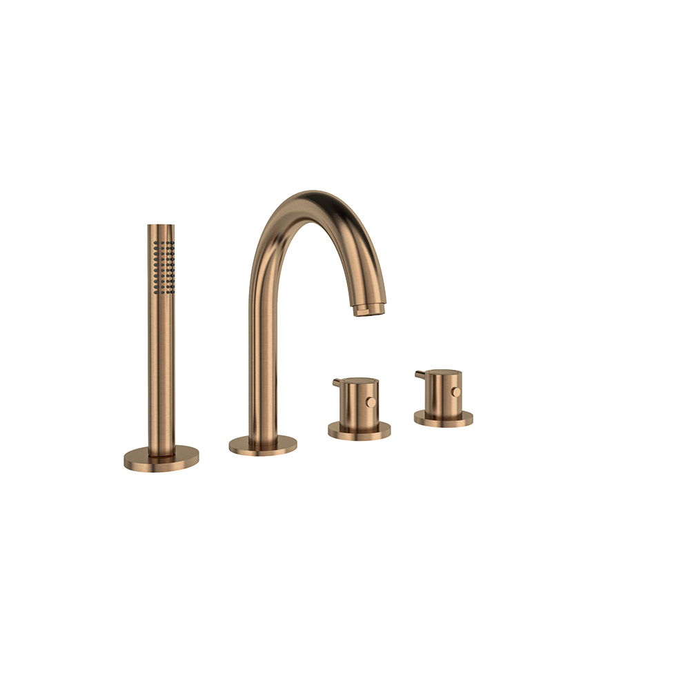 Odisea, termostático de baño-ducha de repisa con caño y equipo de ducha, cobre cepillado