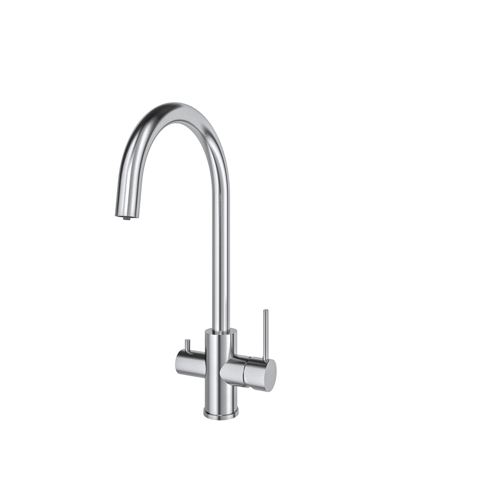 Pure Water, monomando de cocina alto con caño extraíble y salida de agua filtrada, inox cepillado