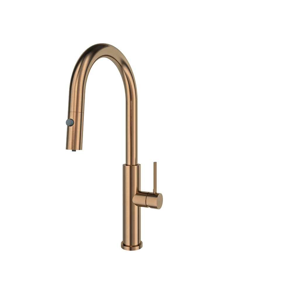 Pure Water, monomando de cocina con caño extraíble y salida de agua filtrada, cobre cepillado