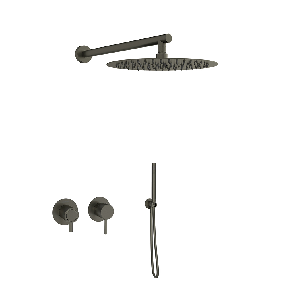 Odisea, conjunto monomando empotrado horizontal 2 vías con teleducha y rociador de Ø300mm, grafito