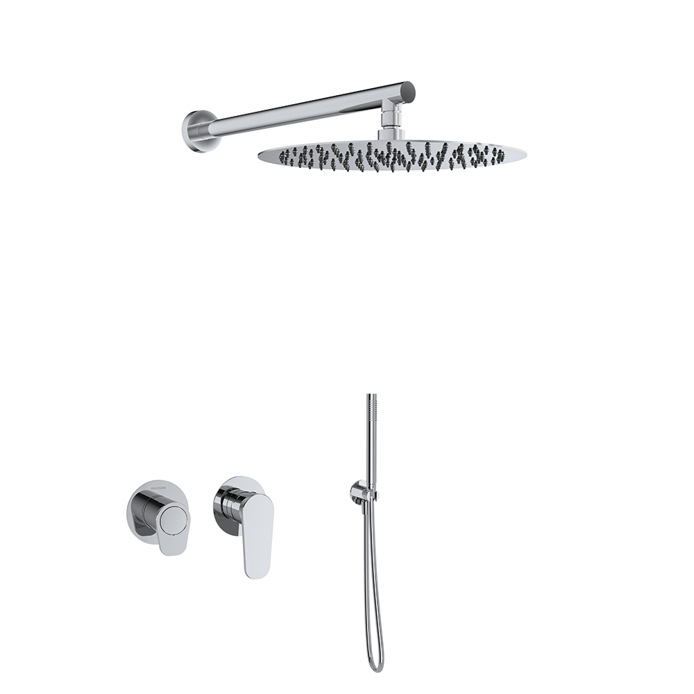 Alexia, conjunto monomando empotrado horizontal 2 vías con teleducha y rociador de Ø300mm, cromo