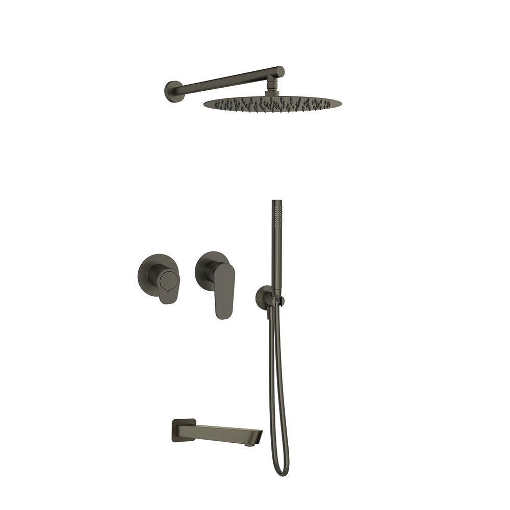 Alexia, conjunto monomando empotrado horizontal 3 vías con teleducha y rociador de Ø300mm, grafito