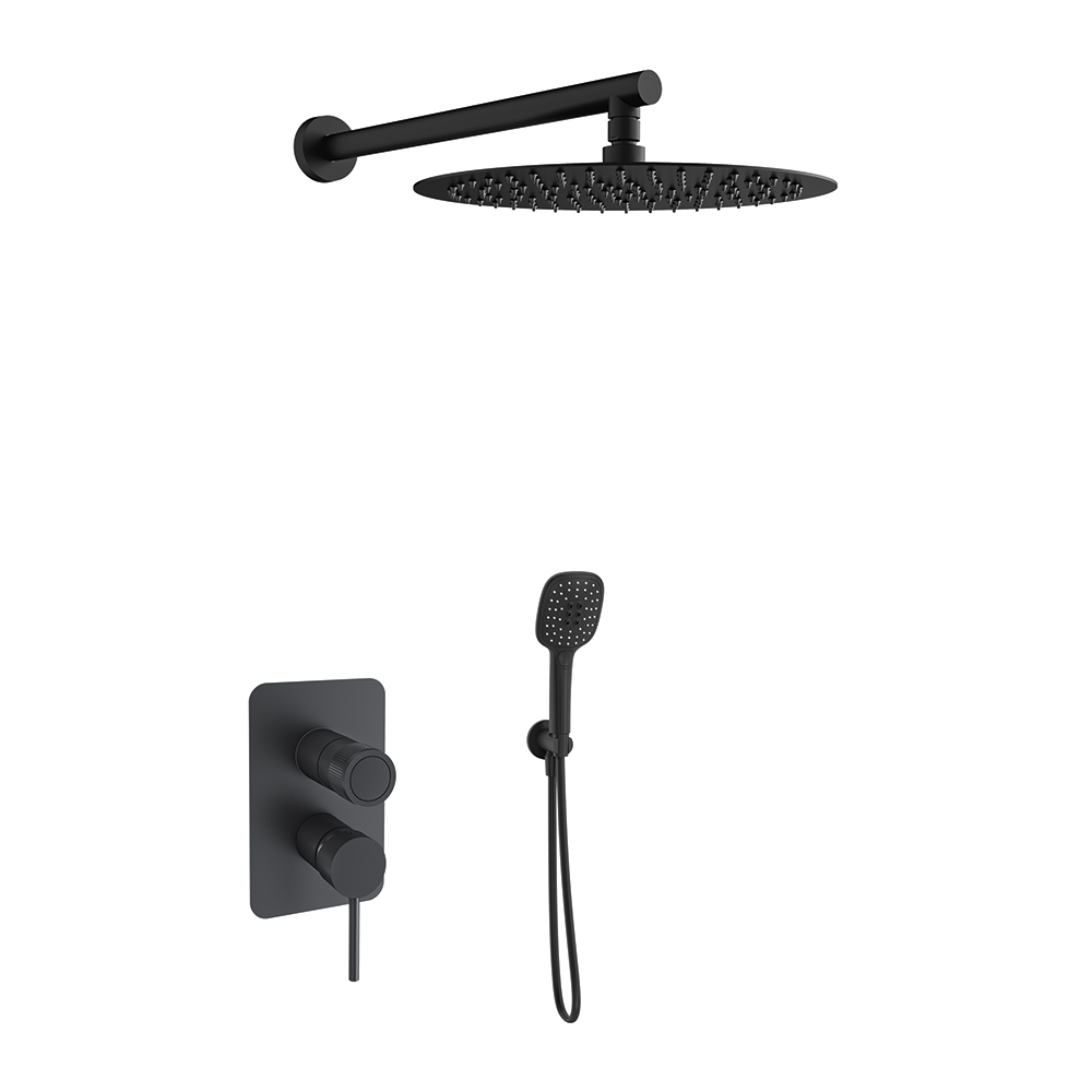 Mamma Mia, ensemble mitigeur encastré 2 voies avec pomme de douche, noir mat