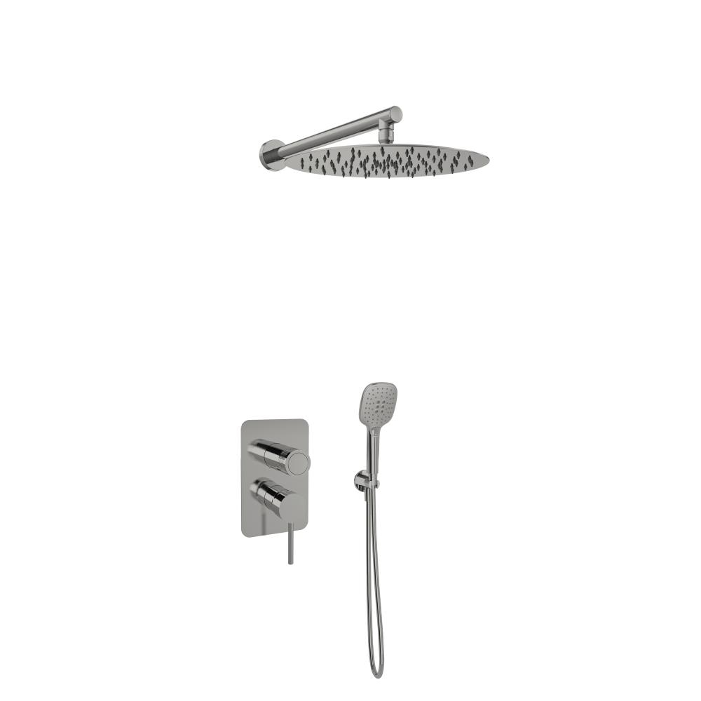 Mamma Mia, conjunto monomando de ducha empotrado 2 vías con rociador, inox cepillado