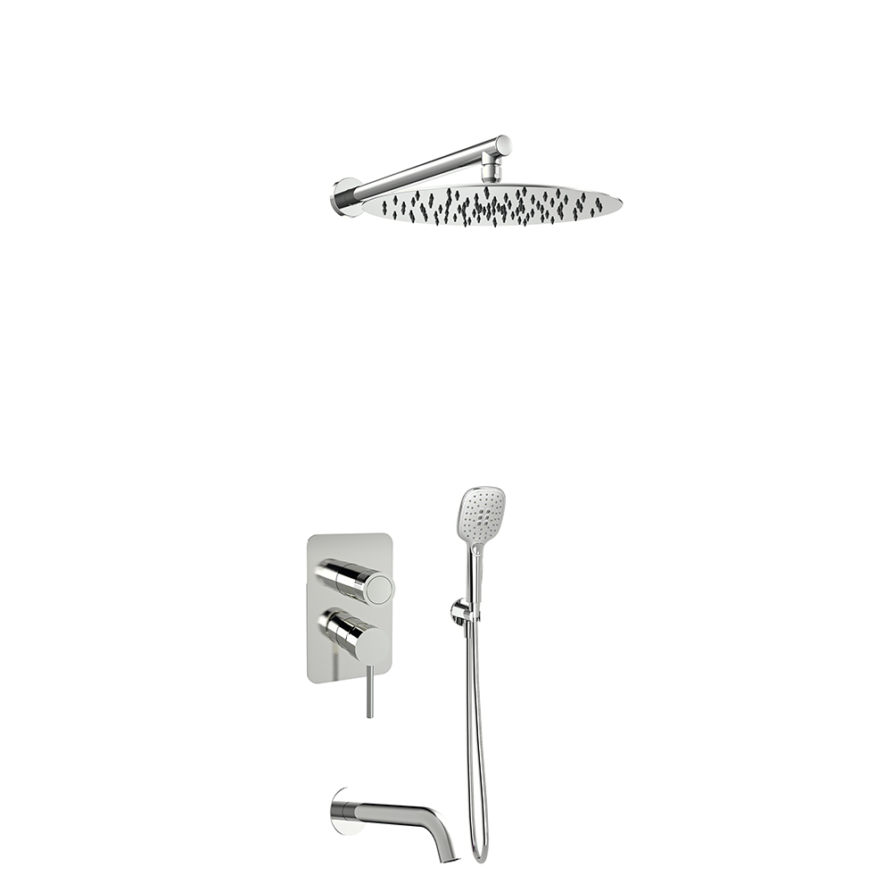 Mamma Mia, conjunto monomando de ducha empotrado 3 vías con rociador, inox cepillado